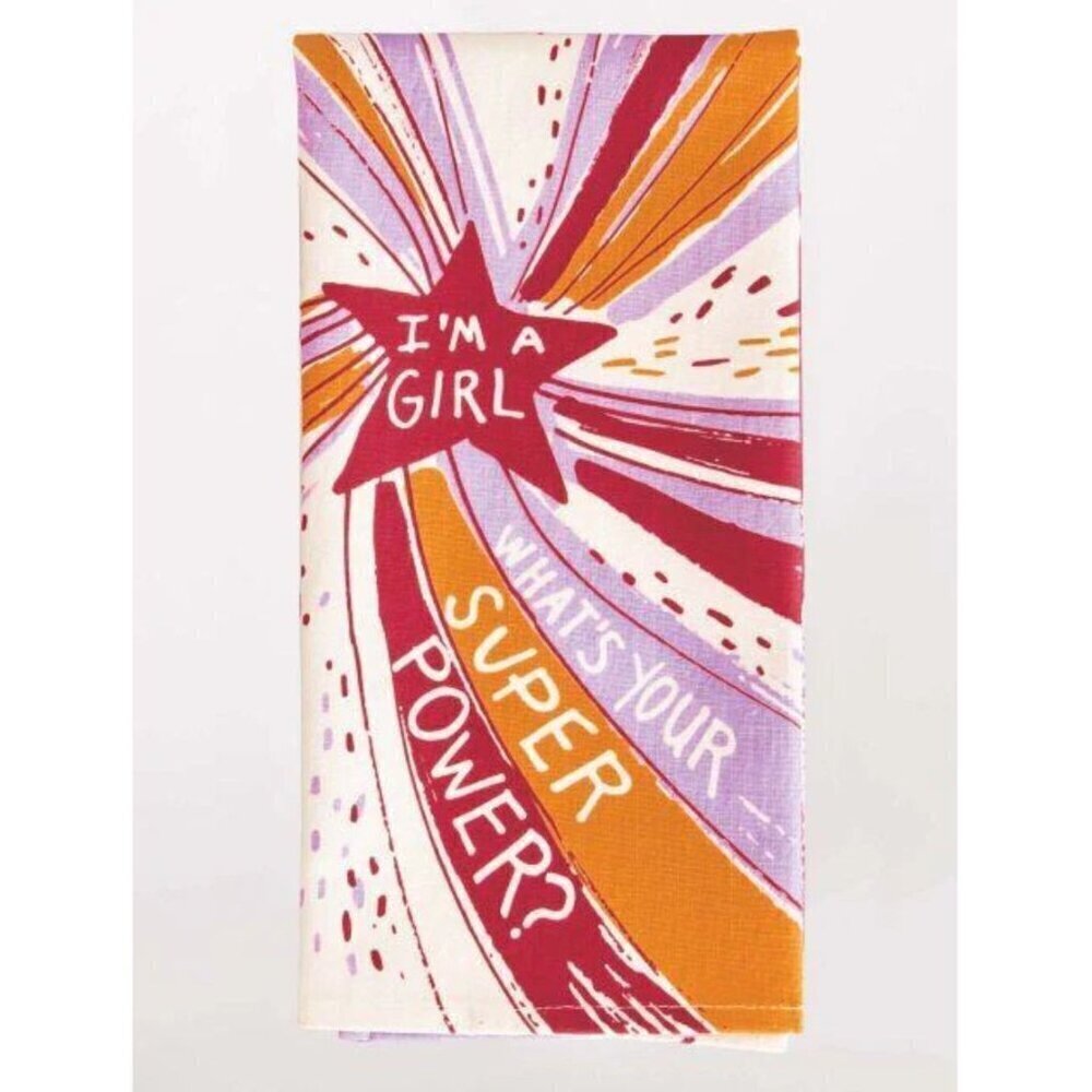 NWT Blue Q I'm A Girl What's Your Super Power? Dish Towel